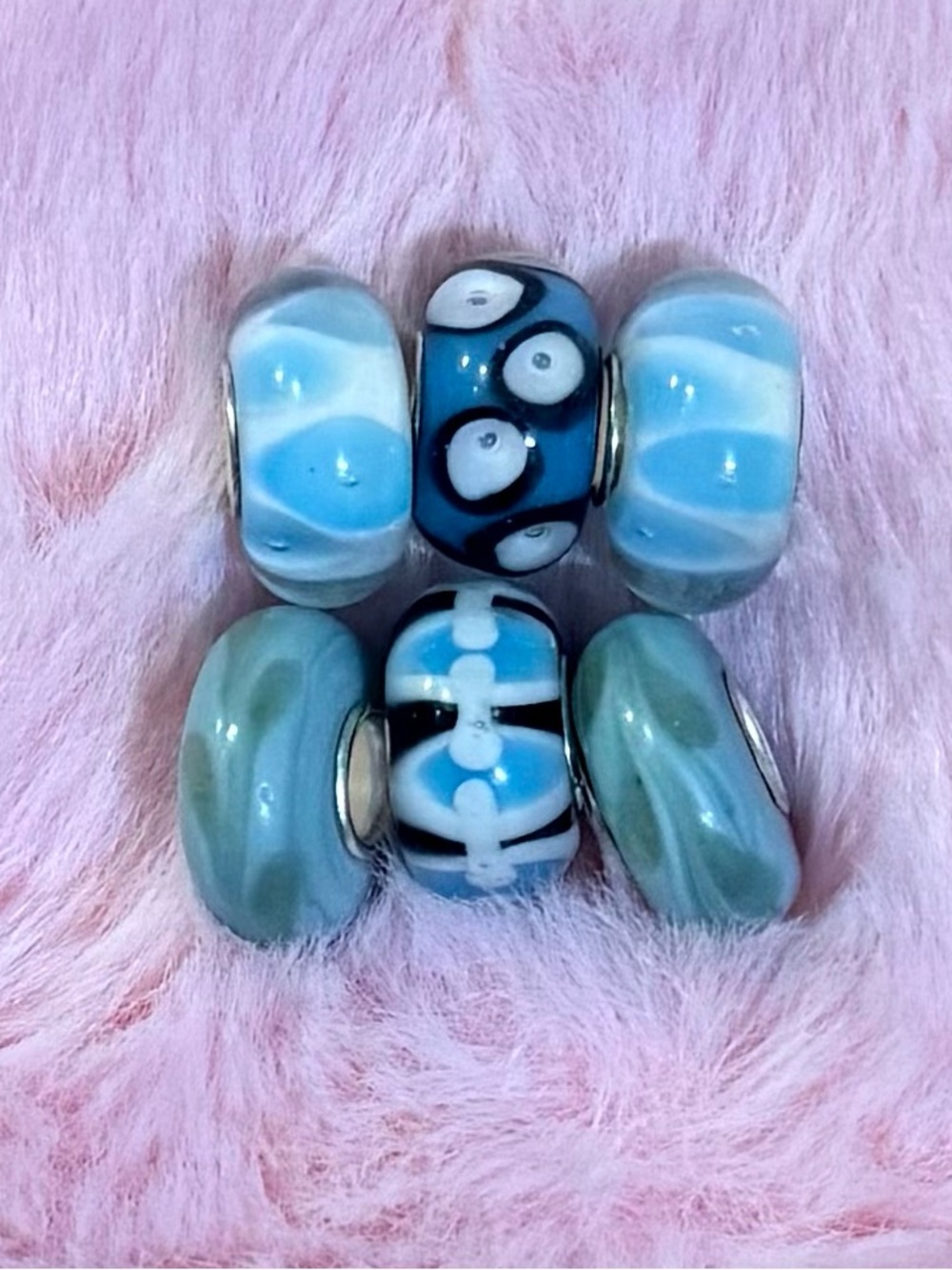 6 Blue and White Glass Murano Spacer Bead Set $10 each